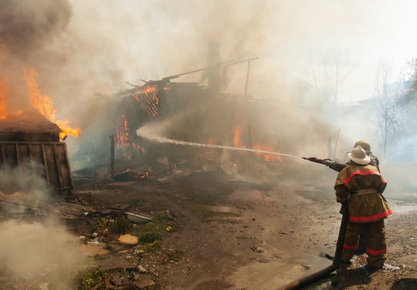 A burned-down building